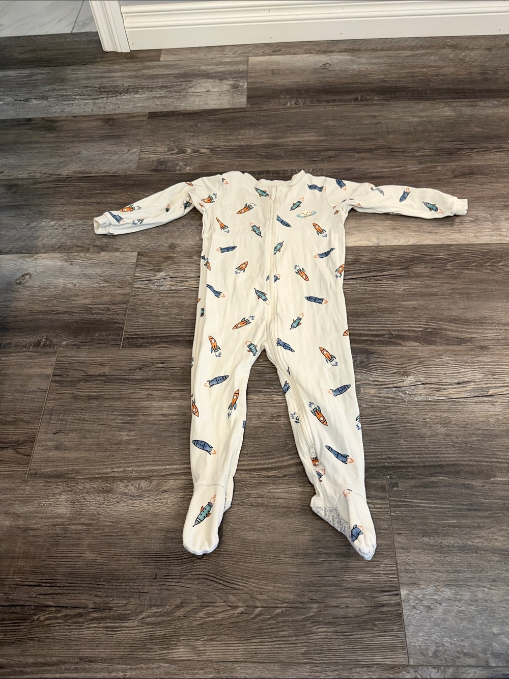 Pekkle Cream Footed Kids One-Piece with Rocket Print